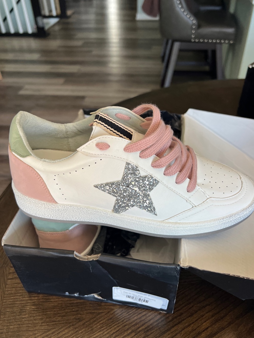 ShuShop White Sneakers with Pink Accents & Silver Glitter Star - Picture 1 of 3